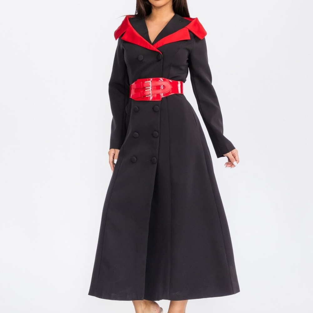 WOMEN'S LONG SLEEVE BELTED WRAP MAXI DRESS